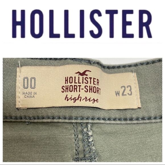 HOLLISTER SHORT SHORT HIGH RISE ARMY GREEN SHORTS - Picture 3 of 3